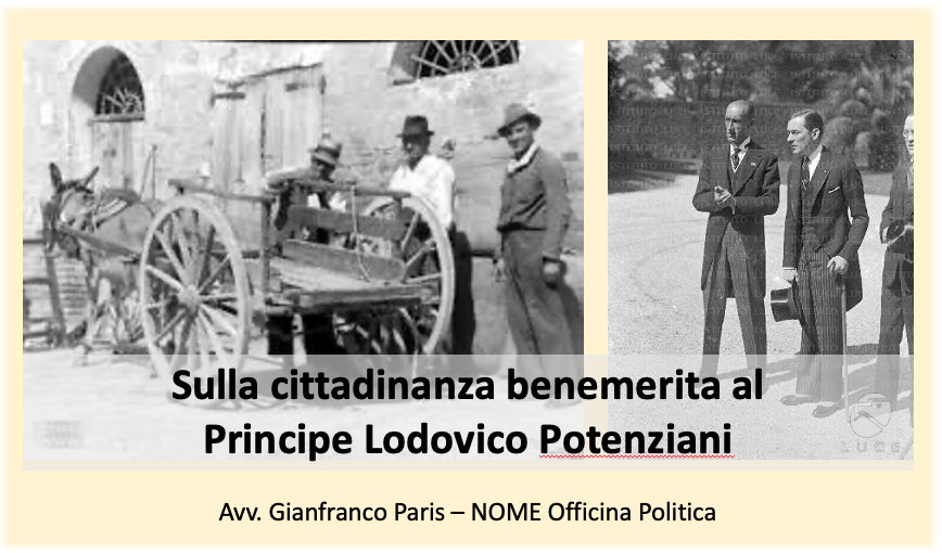 Sulla cittadinanza onoraria al principe Lodovico Potenziani